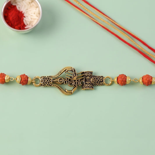 Mahakal Trishul Damru Rudraksha Rakhi Oxidized Pendant Rakhi For Brother (1 Pc)