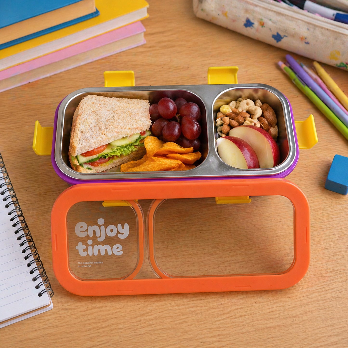 Stainless Steel Leak-proof Lunch Box With 2 Compartments With Spoon Fork