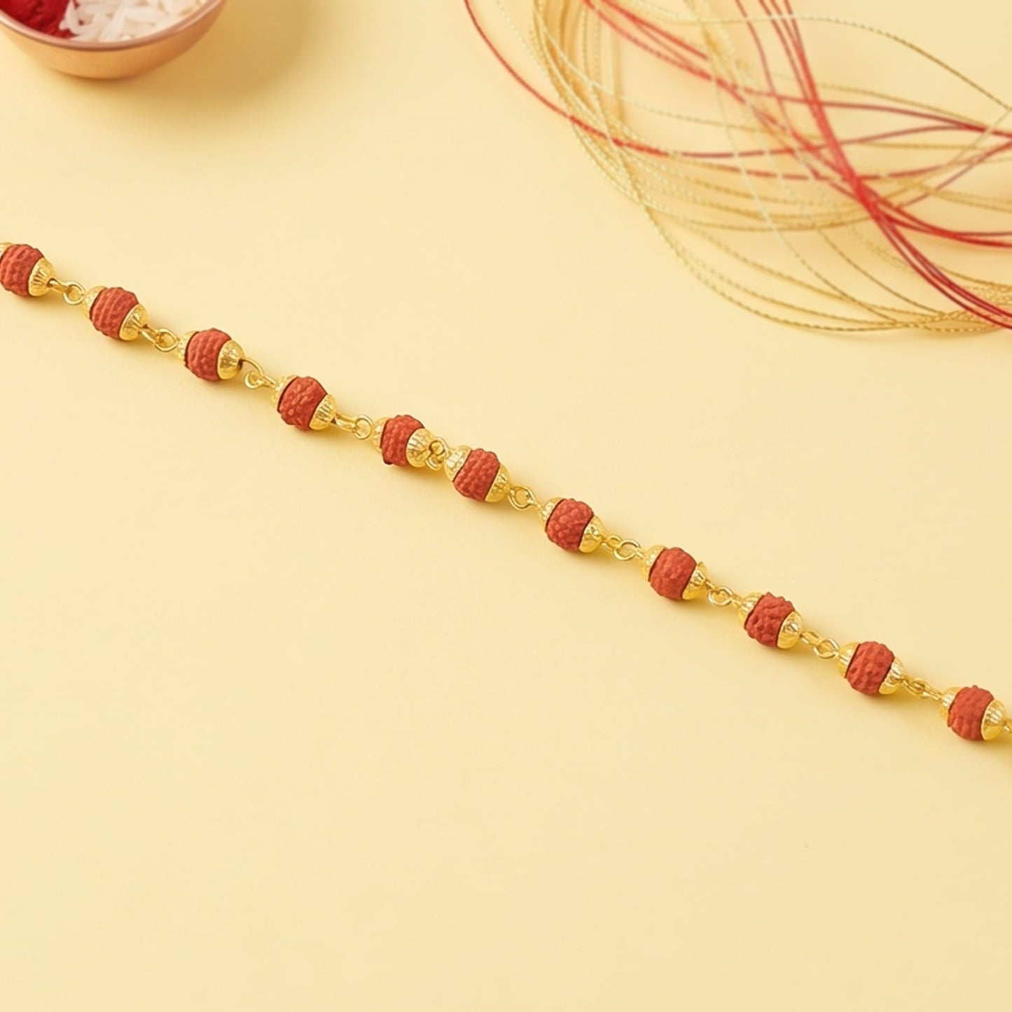 Rudraksha Bead Bracelet Rakhi Gold-plated Cap Beads Rakhi For Brother (1 Pc)