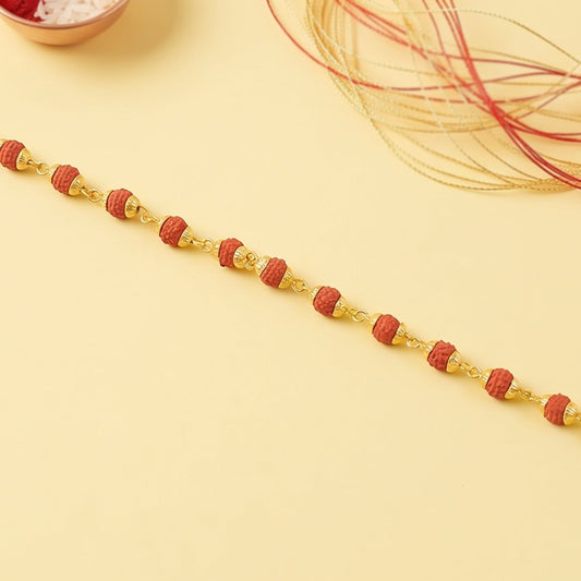 Rudraksha Bead Bracelet Rakhi Gold-plated Cap Beads Rakhi For Brother (1 Pc)