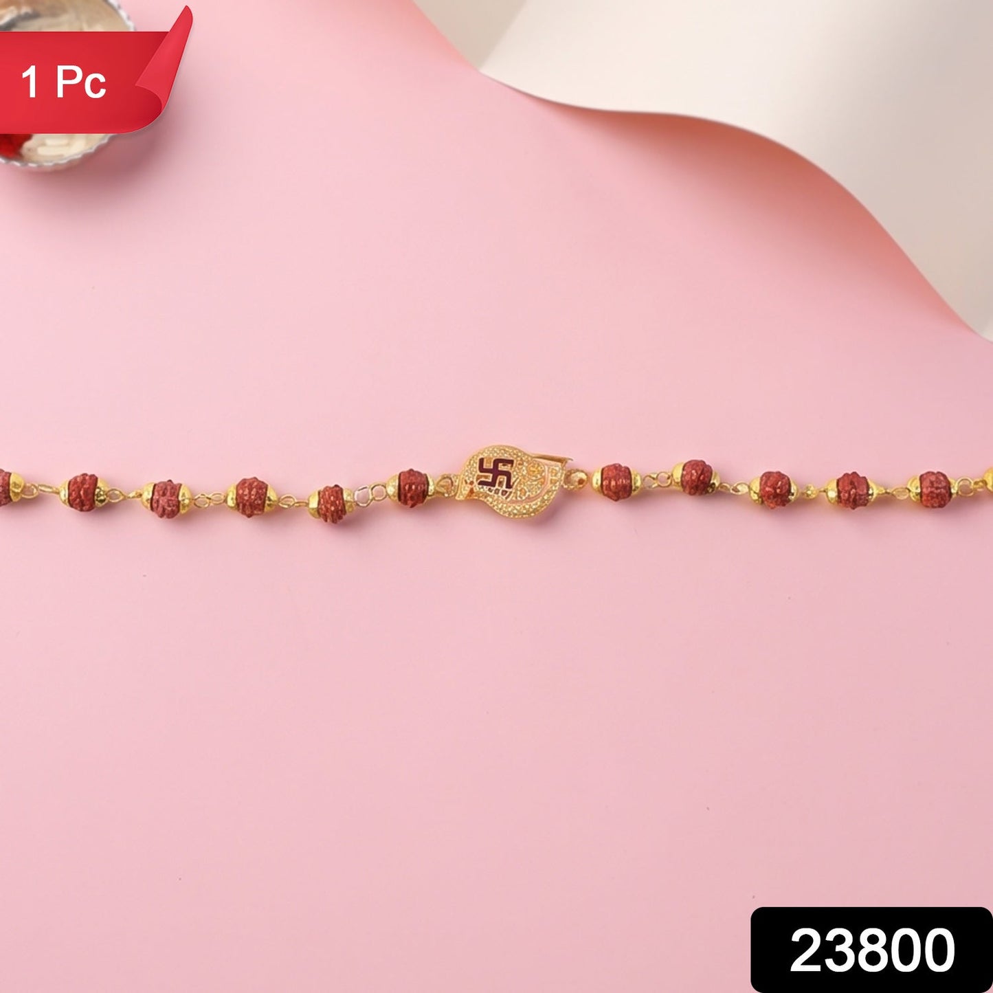 Swastik Rudraksha Bracelet Rakhi Cz Pendant Beaded Rakhi For Brother (1 Pc)