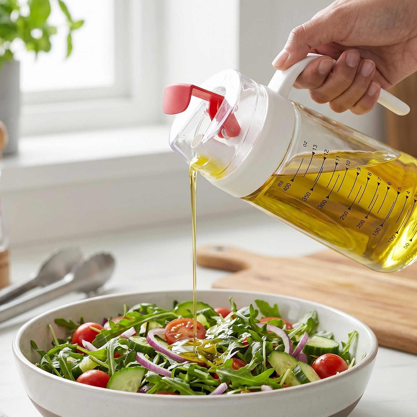 Glass Oil Dispenser Bottle With Auto-flip Cap  Side Handle (500 Ml  1 Pc)