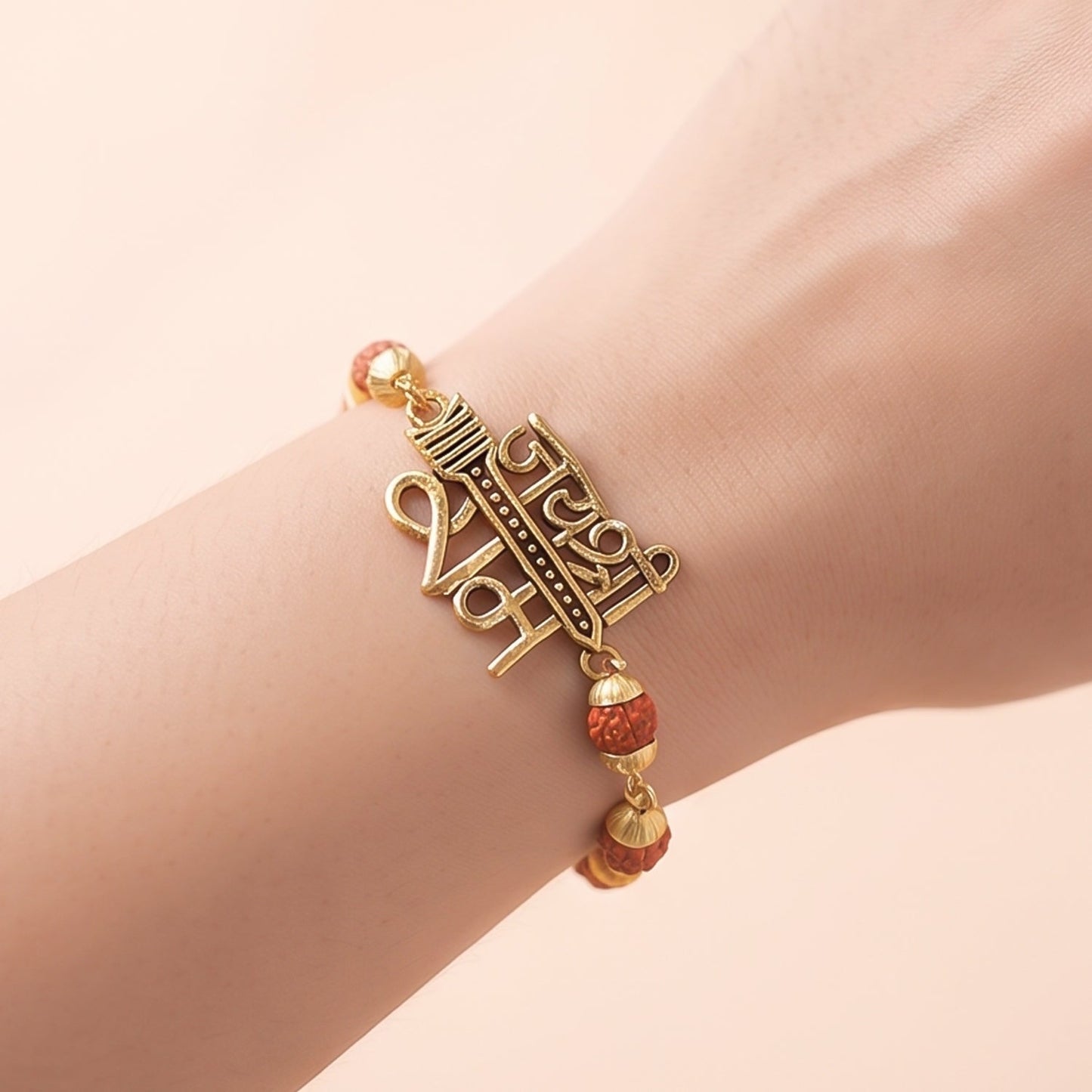 Jai Shree Ram Rudraksha Rakhi Golden Arrow Pendant Beaded Rakhi For Brother (1 Pc)
