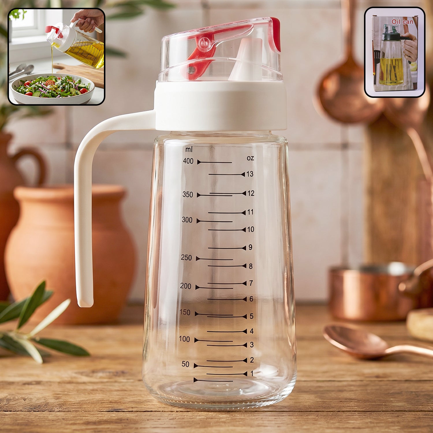 Glass Oil Dispenser Bottle With Auto-flip Cap  Side Handle (500 Ml  1 Pc)