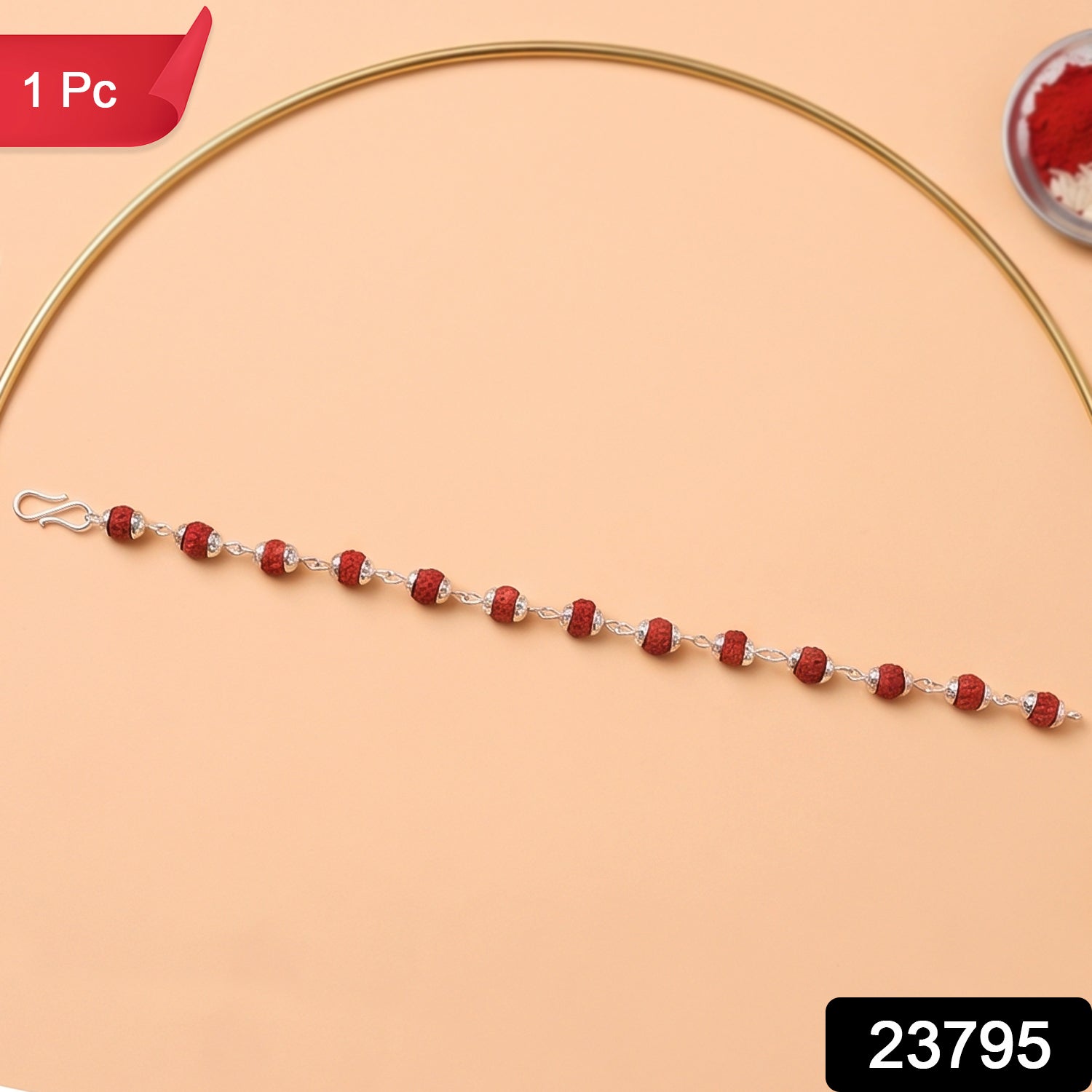 Rudraksha Bead Bracelet Rakhi Silver-plated Cap Beads Rakhi For Brother (1 Pc)