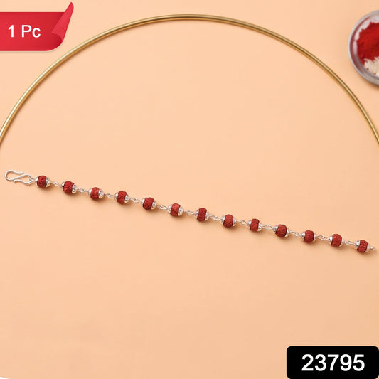 Rudraksha Bead Bracelet Rakhi Silver-plated Cap Beads Rakhi For Brother (1 Pc)