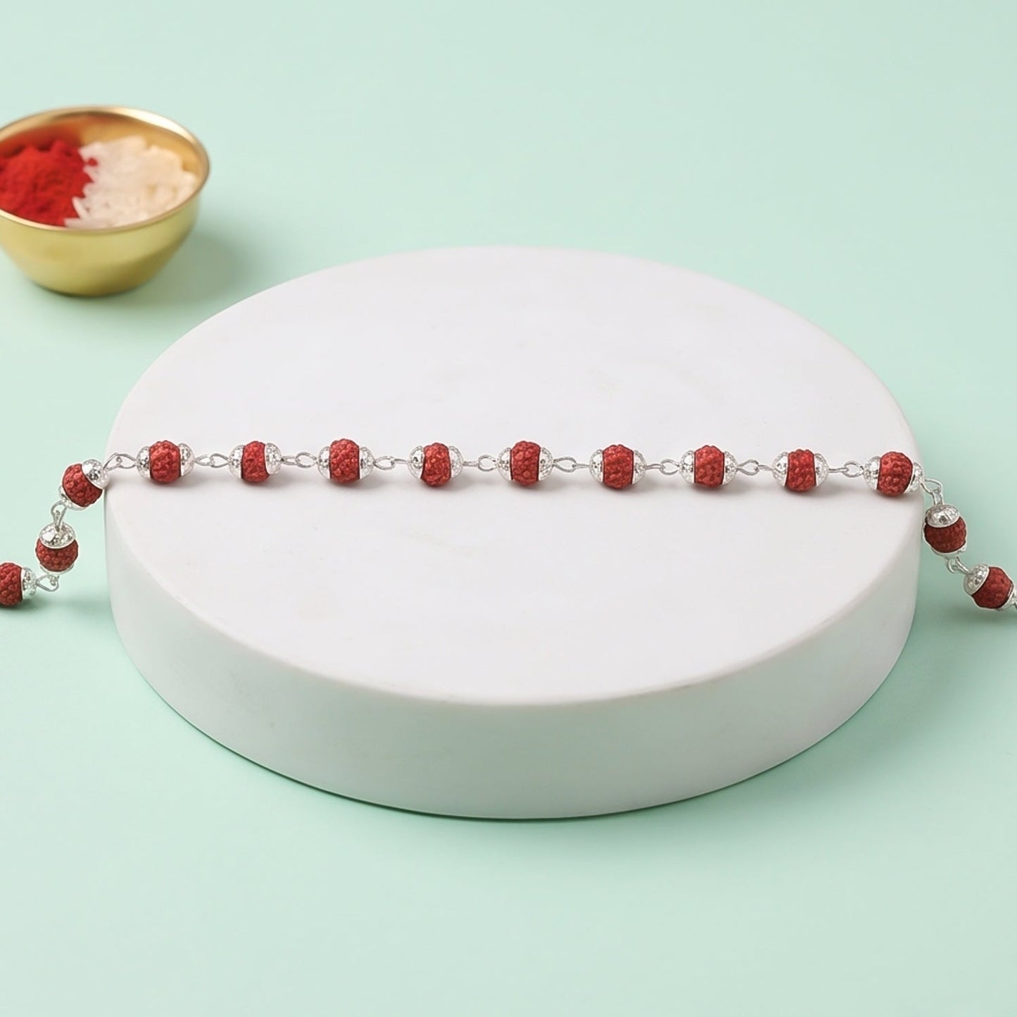 Rudraksha Bead Bracelet Rakhi Silver-plated Cap Beads Rakhi For Brother (1 Pc)