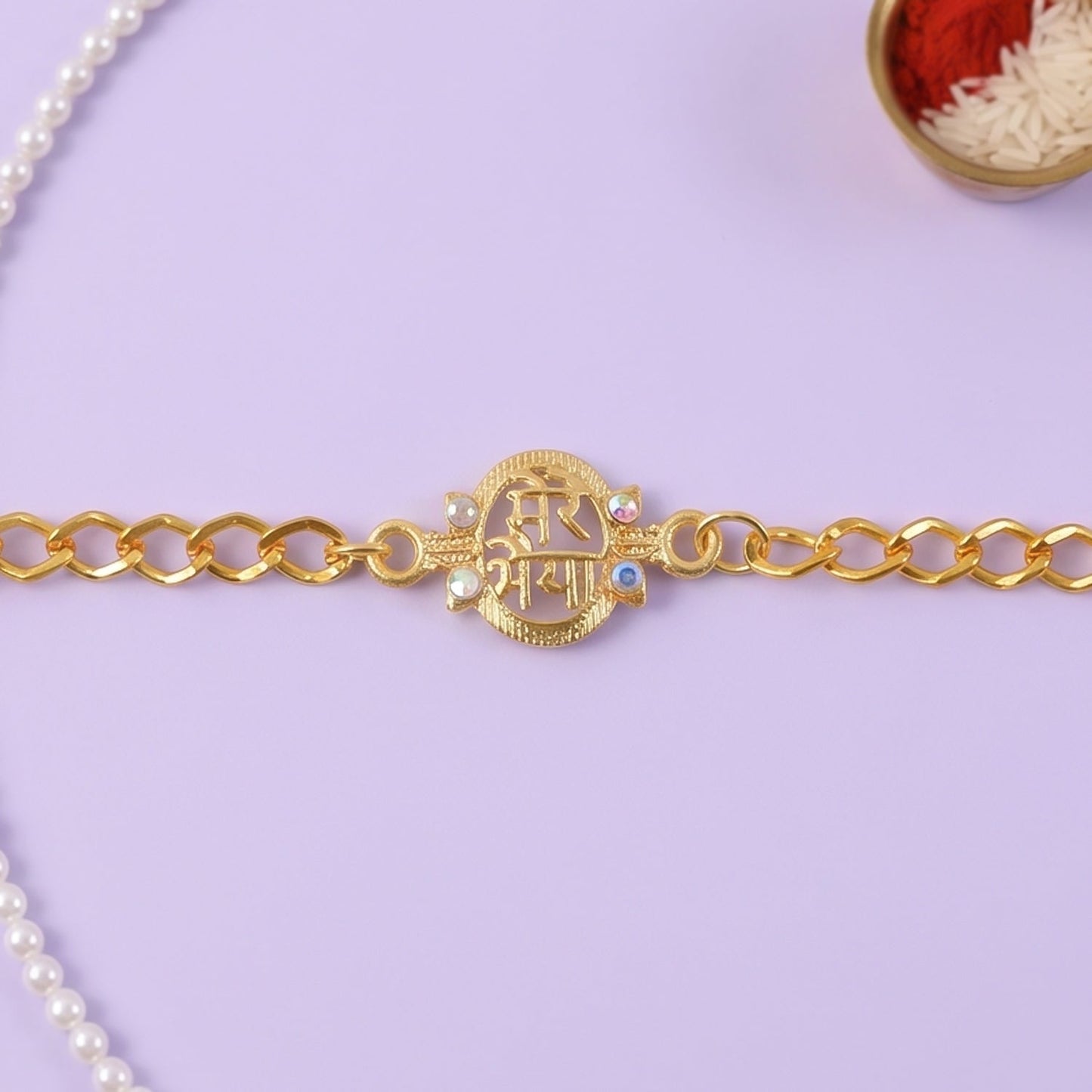 Mere Bhaiya Bracelet Rakhi Gold-plated Chain Rakhi With Stones For Brother (1 Pc)