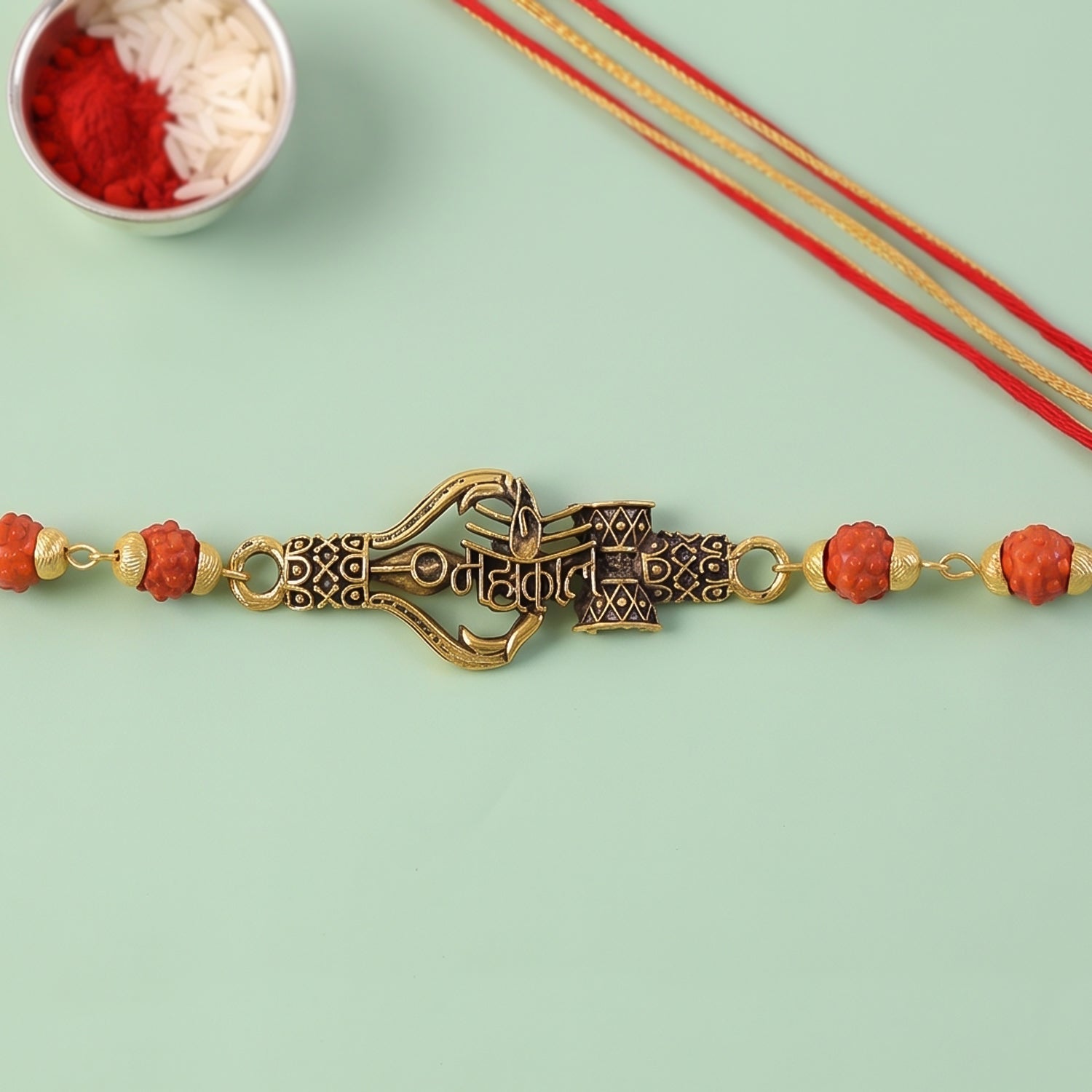 Mahakal Trishul Damru Rudraksha Rakhi Oxidized Pendant Rakhi For Brother (1 Pc)