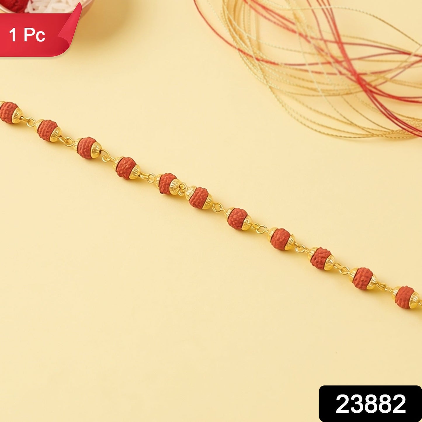 Rudraksha Bead Bracelet Rakhi Gold-plated Cap Beads Rakhi For Brother (1 Pc)