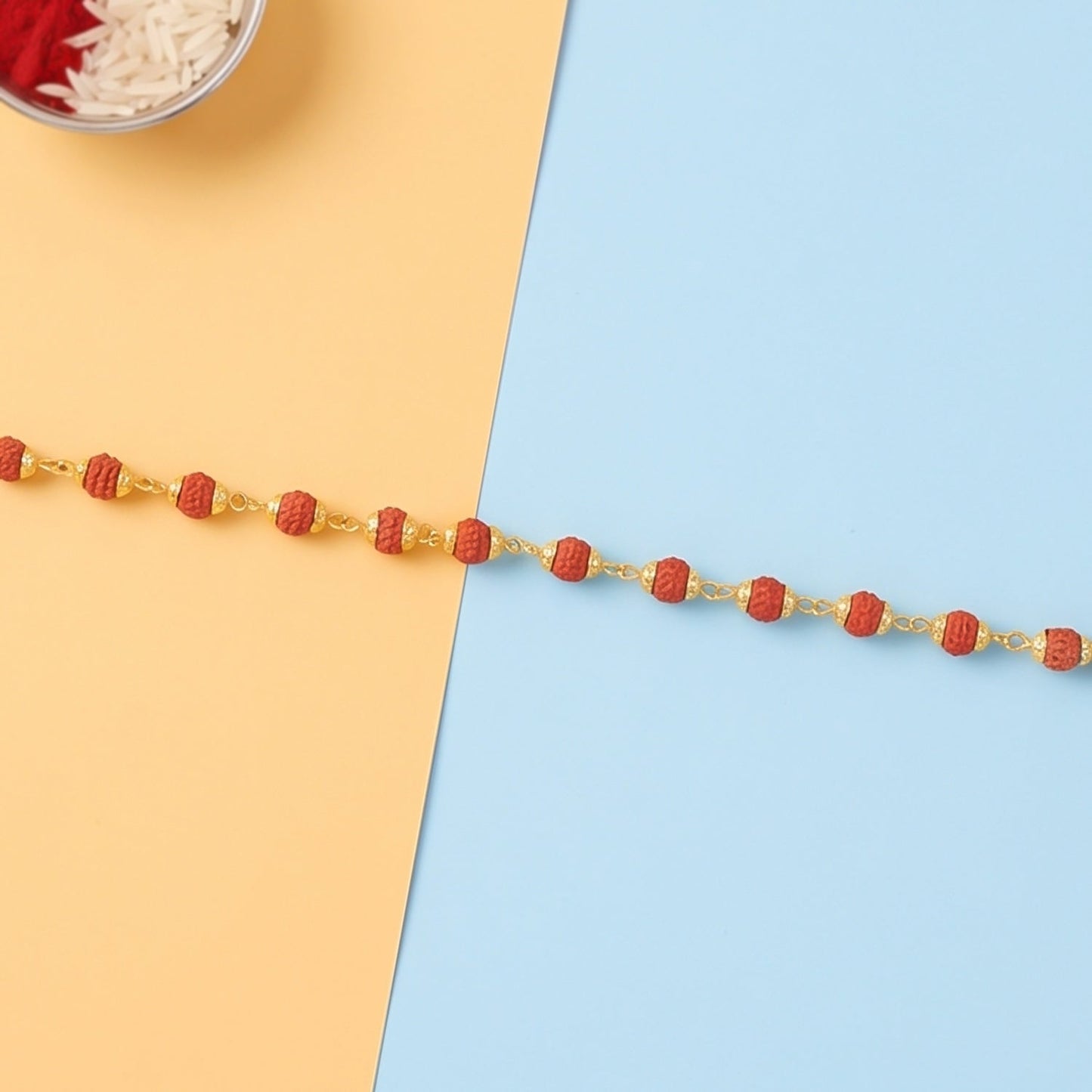 Rudraksha Bead Bracelet Rakhi Gold-plated Cap Beads Rakhi For Brother (1 Pc)