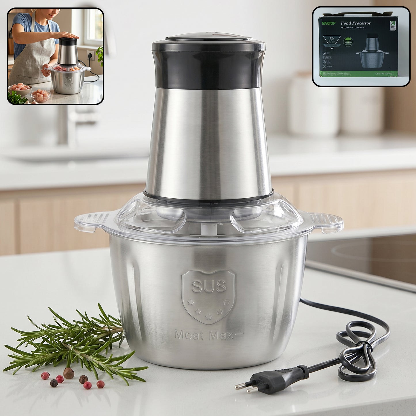 Electric Ss Food Processor 2 Litre Vegetable Chopper Mixer Grinder (1 Pc)