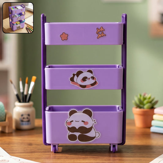 Mini 3 Layer Storage Trolley With Wheels Desk Organizer For Stationery (1 Pc)
